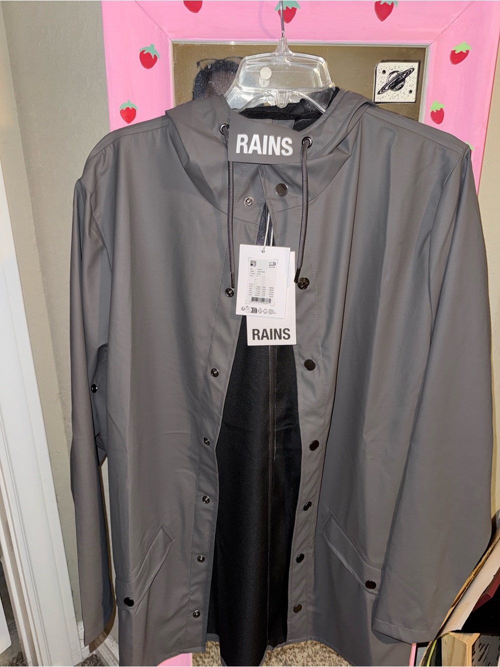 NWT RAINS Men's Waterproof Hooded Coat — Gray SZ SM